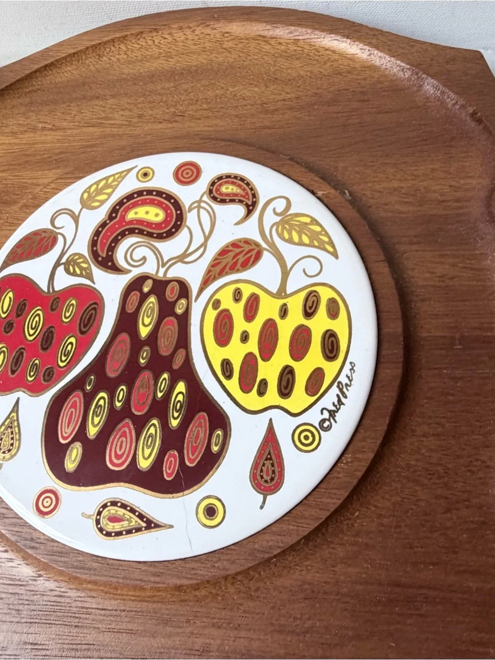 vintage Fred Press mid-century modern wooden serving tray and cheese board